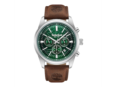 Timberland Northbridge multifunktion Herreur med brun læderrem og grøn reliefpræget urskive - Ø 45 mm