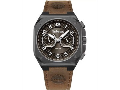Timberland Mackinac multifunktion Herreur i rustfrit stål med blå multi-lags urskive og brun urrem - Ø 41 mm