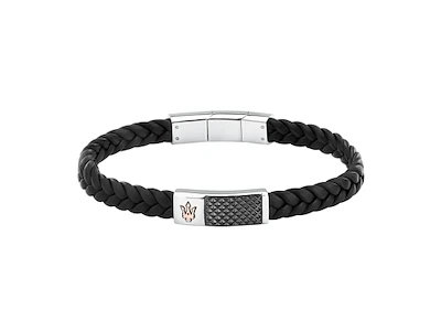 Maserati armbånd i flettet læder - stål og gunfarvet