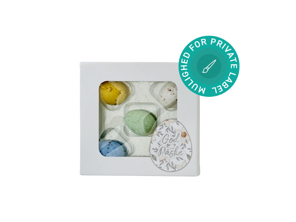 Belgiske fugleæg (5 stk.) i kartonæske, 55g.