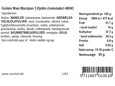 Xocolatl Golden Maxi | 5 stk. Marcipan 60g.