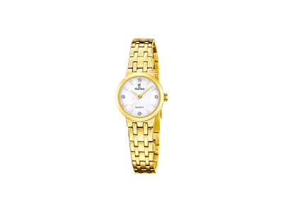 Festina Mademoiselle med perlemorsfarvet urskive, Zirkonia sten og guld rem