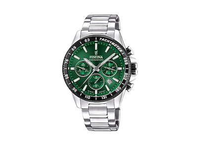 Festina Herrechronograph med stållænke og grøn urskive  - Ø 45 cm