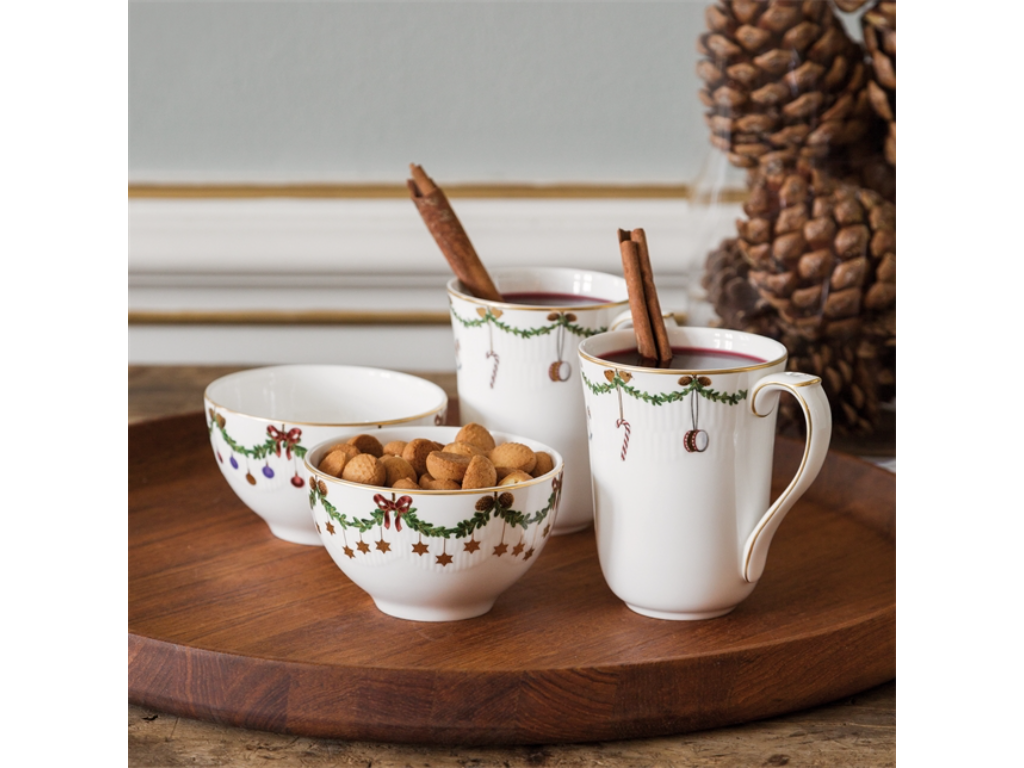 Royal Copenhagen Stjerne Riflet jul, krus 2 pak 36 cl & konfekt skål 30 cl 2 pak