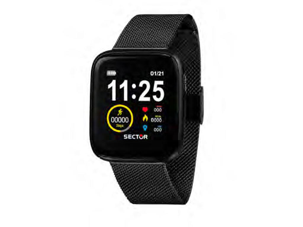 Sector Unisex Smart-ur, sort Alu med Milanolænke. Dia 34,5 x 40 mm