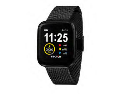 Sector Unisex Smart-ur, sort Alu med Milanolænke. Dia 34,5 x 40 mm