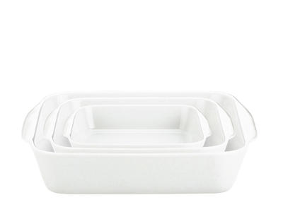 Pillivuyt Kvadratfadsæt 17 x 17 cm, 22 x 22 cm og 27 x 27 cm i hvid porcelæn