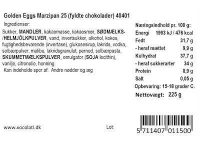 Xocolatl Golden Eggs | 25 stk. Marcipan 215g.