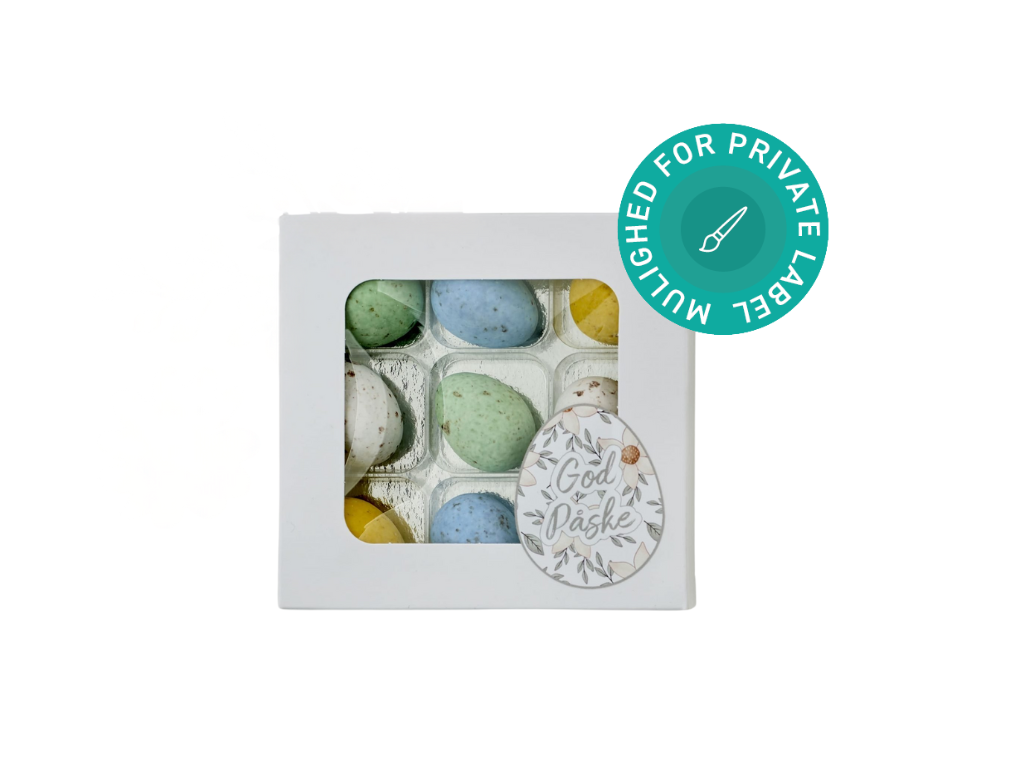 Belgiske fugleæg (9 stk.) i kartonæske, 100g.