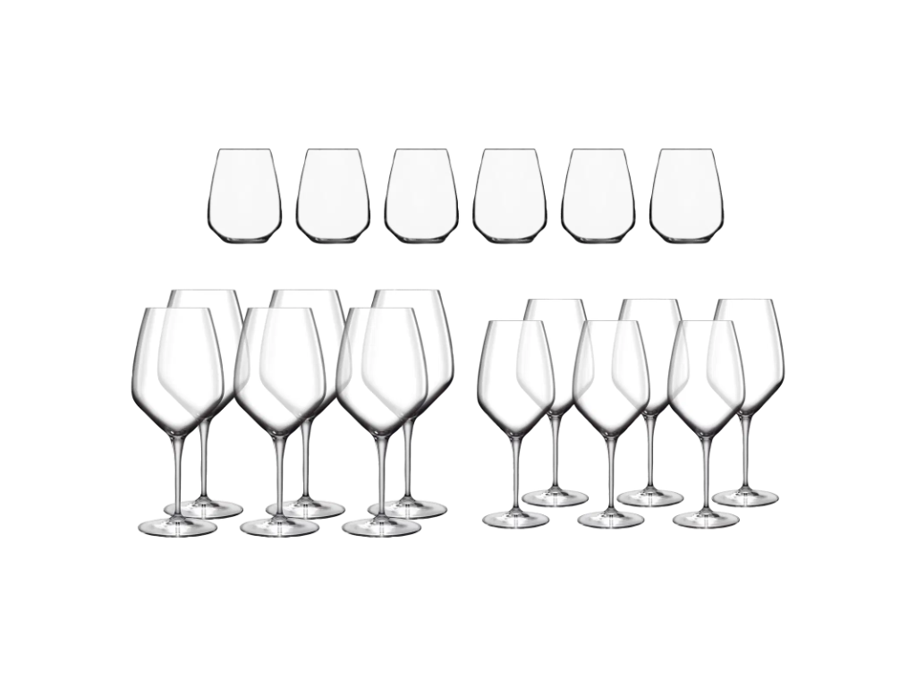Luigi Bormioli Atelier, 18 dele - 6 stk. rødvin 55 cl, 6 stk. hvidvin 35 cl & 6 stk. vandglas 40 cl