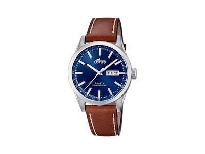 LOTUS Classic Herreur med blå skive og brun læderrem Ø42 mm
