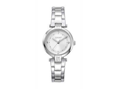 DKNY Essential Mini Dameur i rustfrit stål på lænke med sølv urskive - Ø 28 mm