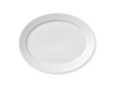 Royal Copenhagen Hvid Riflet oval fad/tallerken 34 cm
