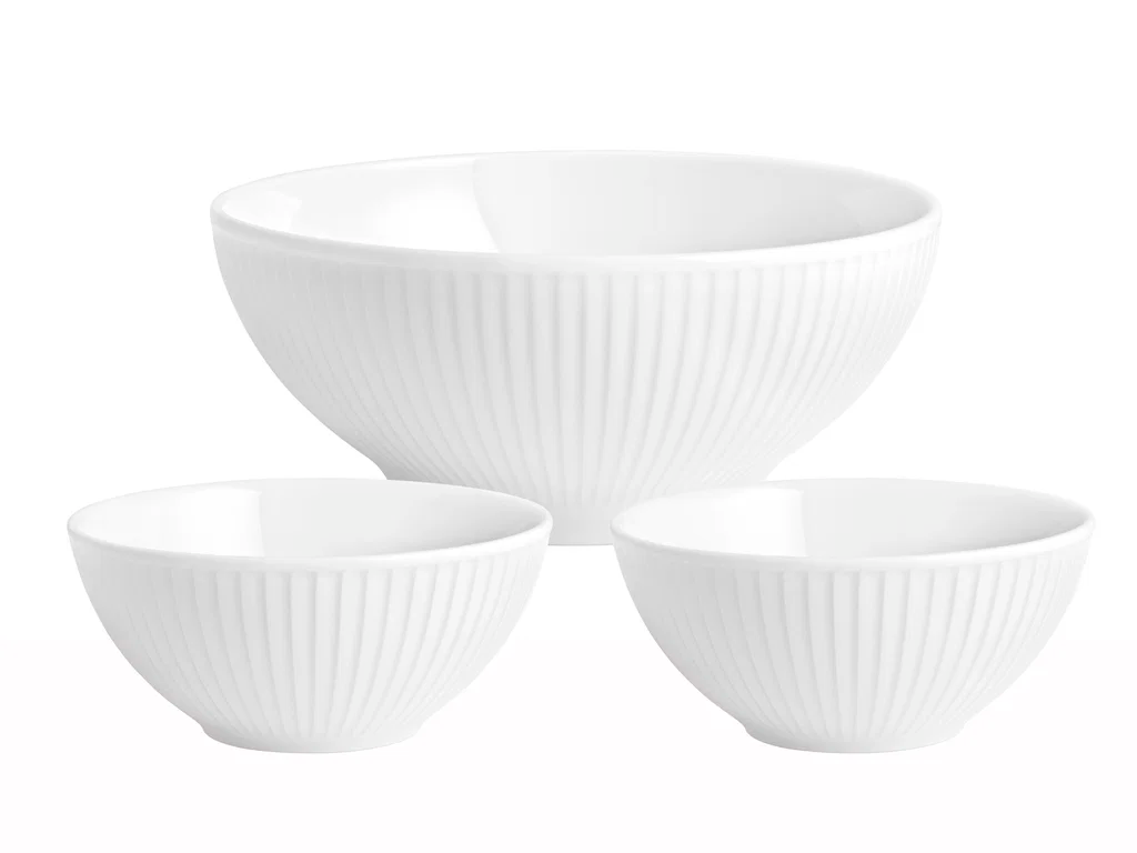 Pillivuyt Skålesæt 1 stk. skål 20 cm + 2 stk. skåle 12 cm i hvid procelæn, Plissé
