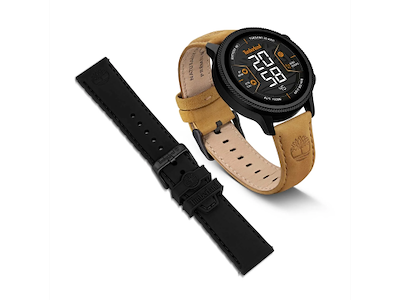Timberland Trailforce Smartwatch - GPS. Sort urkasse med PVD topring. Tanfarvet læder- og sort gummirem - Ø 48 mm
