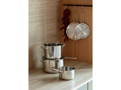 Eva Trio rustifrit stål grydesæt, 1,1 l kasserolle + 2,2 + 3,6 l gryde & tallerkenlåg 13, 16 & 20 cm