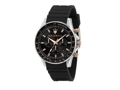 Maserati herrekronograf Sfida, 44 mm. Sort rem og sort skive.