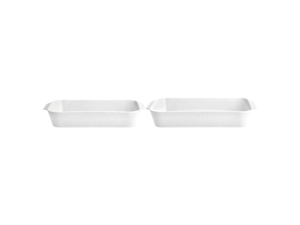 Pillivuyt Ovnfade 1 stk 38 x 21 x 6 cm og 1 stk 35 x 19 x 6 cm i hvid porcelæn, Plissé