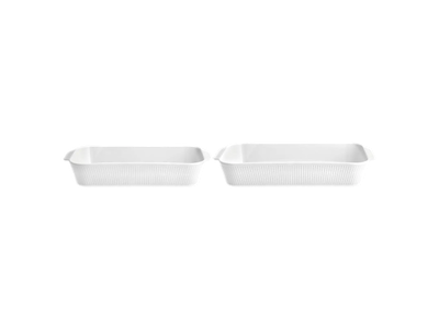Pillivuyt Ovnfade 1 stk 38 x 21 x 6 cm og 1 stk 35 x 19 x 6 cm i hvid porcelæn, Plissé