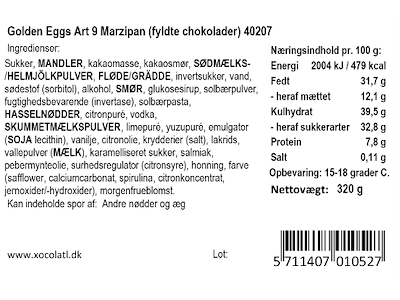 Xocolatl Golden Eggs Art | 9 stk. Marcipanæg 320g.