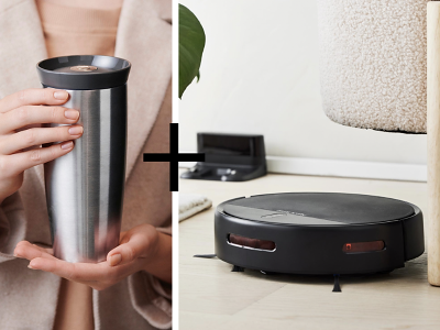 Nordic Sense Robotstøvsuger 2 i 1 funktion med støvsugning og moppe samt GC Outdoor Termokrus 40 cl mørk grå