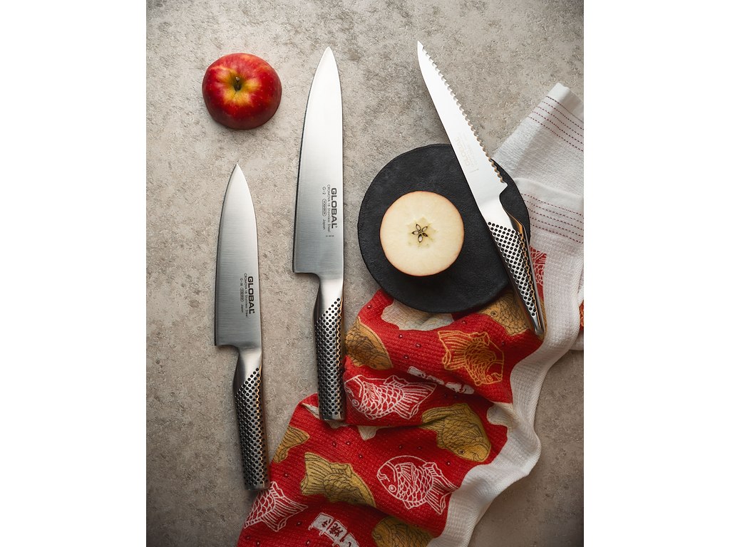 Global Kokkekniv 20 cm, køkkenkniv 16 cm & brødkniv