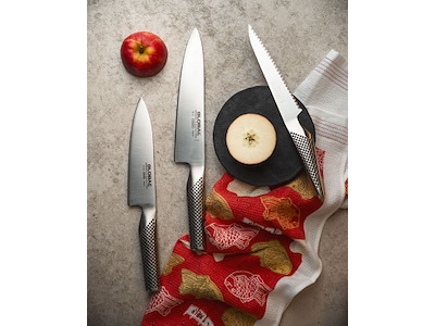 Global Kokkekniv 20 cm, køkkenkniv 16 cm & brødkniv