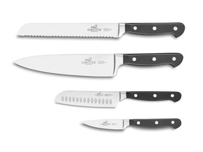 Lion Sabatier Knivsæt 4 dele, urte, santoku, brød og kokkekniv i stål/sort, Pluton