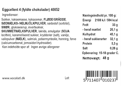 Xocolatl Eggellent 4 | Fyldte chokolader 48g.