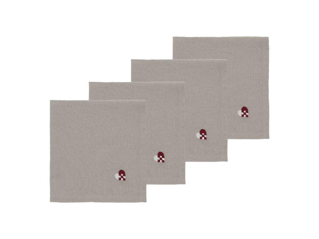 Södahl Stofservietter 4 stk i dark red, Christmas Hearts Embroidery