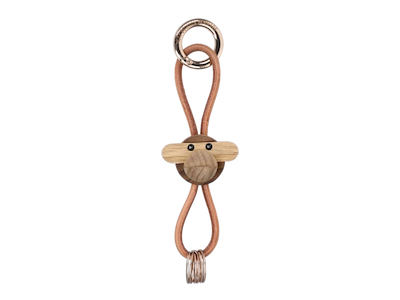 Kay Bojesen nøglering - Monkey - Teak/limba med natur læder 