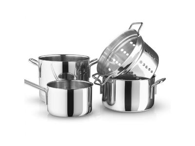Eva Trio rustifrit stål grydesæt, 1,8 l kasserolle + 3,6 l + 4,8 l gryde samt pastaindsats