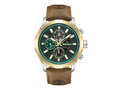 Timberland Hampton Harbour multifunktion Herreur i rustfrit stå, sort/grøn urskive og Brun urrem - Ø 46 mm