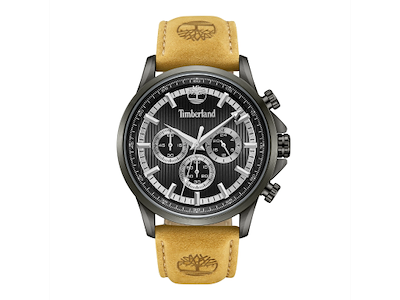 Timberland Bernardston multifunktion Herreur med tanfarvet læderrem og sort/sølvfarvet  urskive - Ø 45 mm