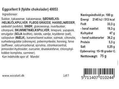 Xocolatl Eggellent 9 | Fyldte chokolader 75g.