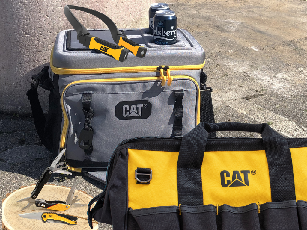 CAT Værktøjstaske 18", 13-i-1 Multi-tool. Tango foldekniv 17,5 cm, Køletaske 22,5 L & LED-nakkelygte