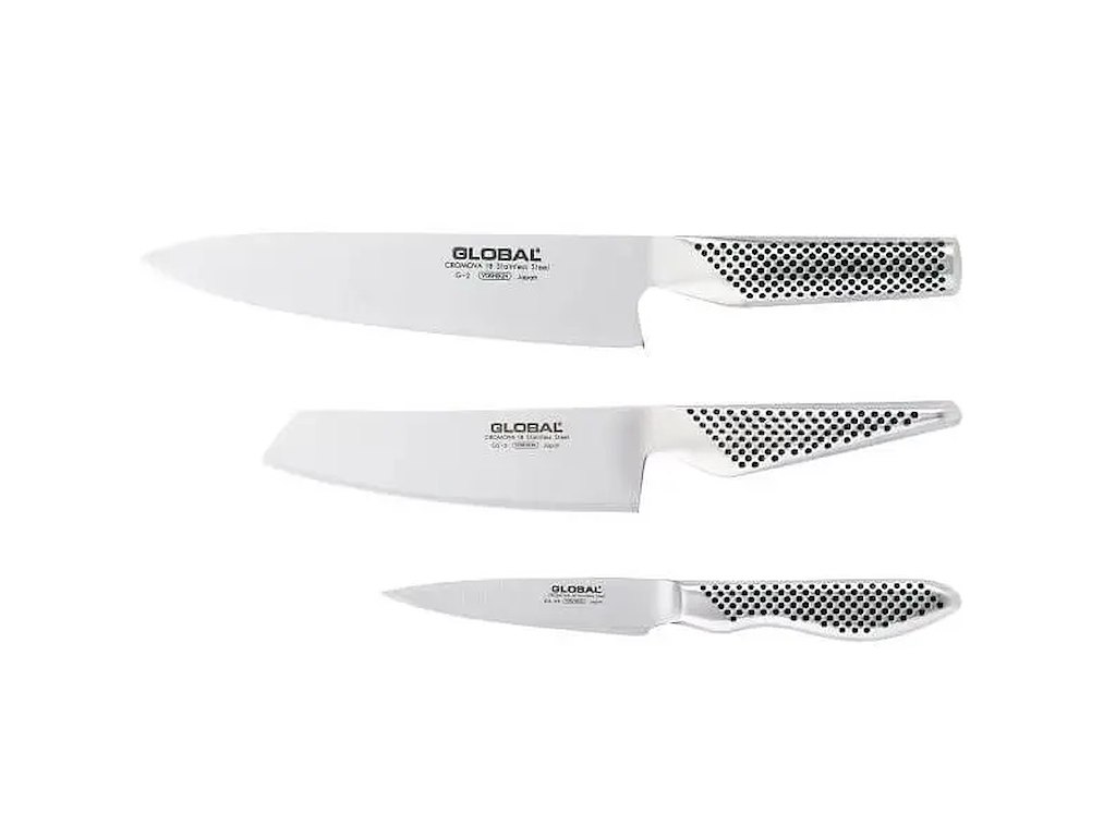 Global Knivsæt 3 dele - Kokkekniv 21 cm, Grønsagskniv 14 cm & Urtekniv 8 cm