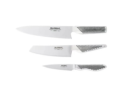 Global Knivsæt 3 dele - Kokkekniv 21 cm, Grønsagskniv 14 cm & Urtekniv 8 cm