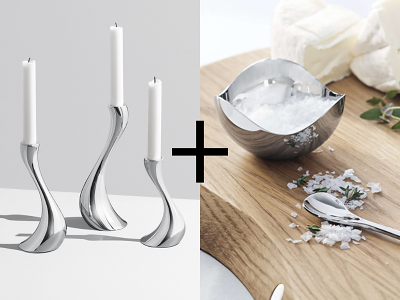 Georg Jensen Cobra Stager 16,20 & 24 cm blank stål samt Bloom saltkar og ske