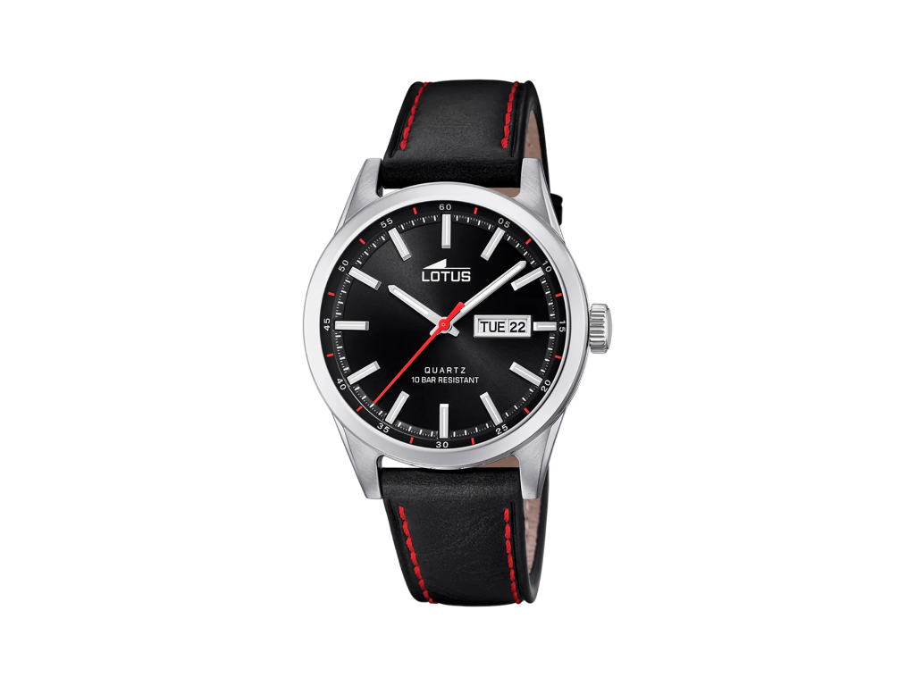 LOTUS Classic Herreur med sort skive og sort læderrem Ø42 mm