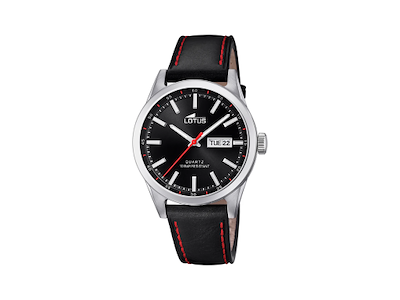 LOTUS Classic Herreur med sort skive og sort læderrem Ø42 mm