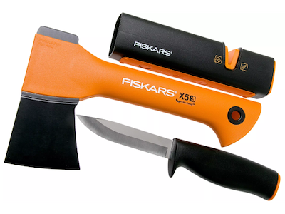 Fiskars X5 Fireplace sæt med økse, kniv og 2i1 sliber