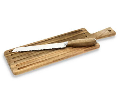 HOLM Skærebræt 46 x 13,8 x 1,5 cm m. brødkniv i rustfrit stål og FSC certificeret akacietræ