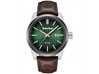 Timberland Henniker II Herreur med mørkebrun læderrem og grøn urskive - Ø 44 mm