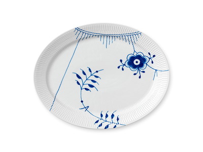 Royal Copenhagen Blå Mega Riflet, oval fad/tallerken 34 cm