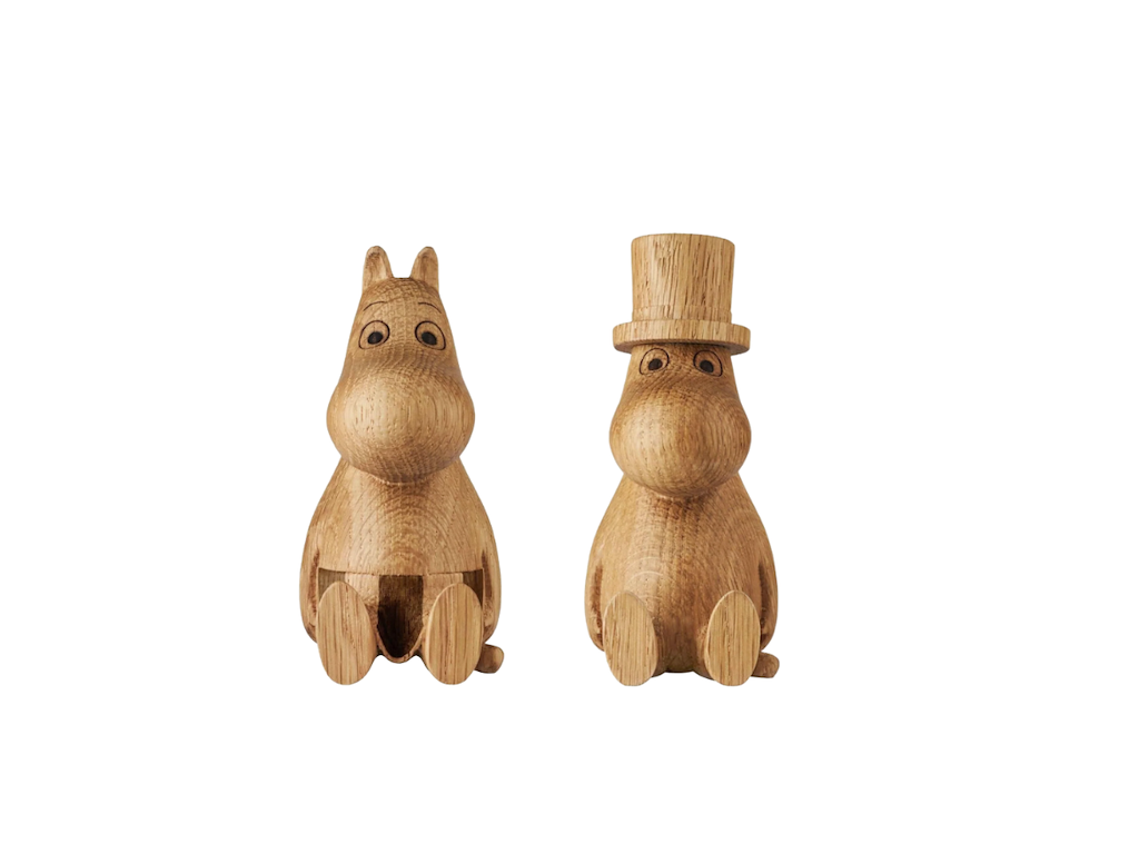 Moomin - Moominpappa M, Oak, H 10 cm samt Moominmamma M, Oak, H 10 cm