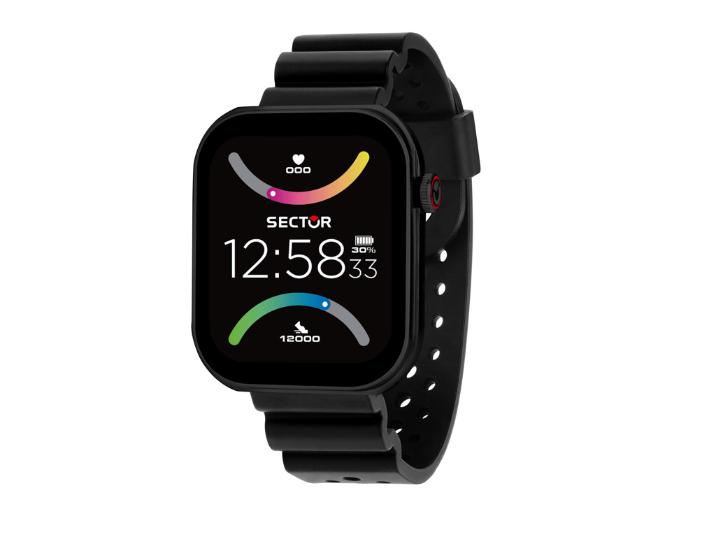 Sector Unisex Smartur, D 41x49 mm. Sort Alu med sort gummirem.