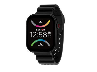 Sector Unisex Smartur, D 41x49 mm. Sort Alu med sort gummirem.