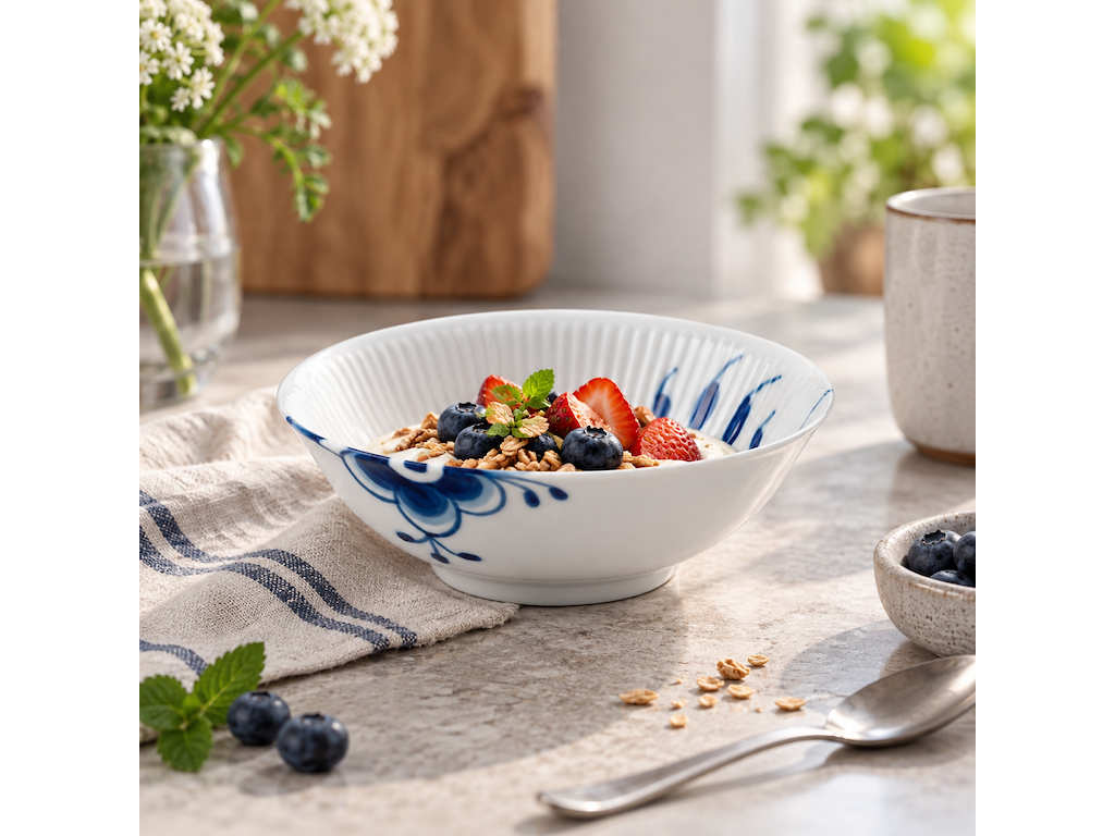 Royal Copenhagen Blå Mega Riflet skål - 16 cm