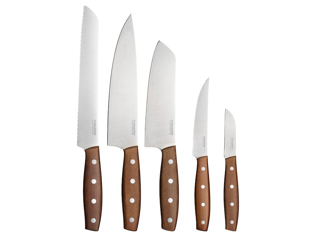 Fiskars Folken knivserie med Urte- Tomat- Santoku- Kokke- og Brødkniv